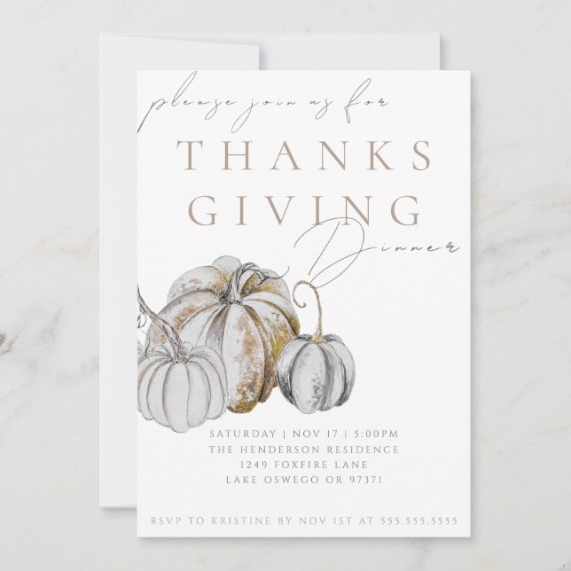 Invitación Watercolor Pumpkin Thanksgiving Dinner Invitation (Anverso)