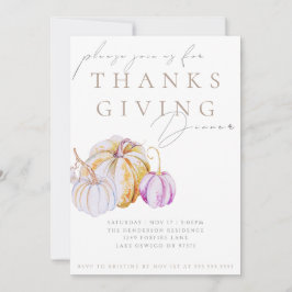 Invitación Watercolor Pumpkin Thanksgiving Dinner Invitation