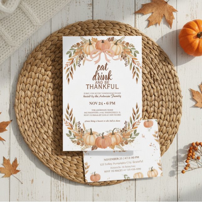Invitación Watercolor Pumpkin Thanksgiving Invitation (rustic thanksgiving invitation)