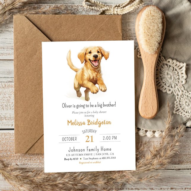 Invitación Watercolor Puppy Perro Gran Hermano Baby Shower (Subido por el creador)