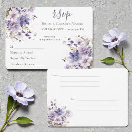 Invitación Watercolor Purple & Blue Floral Wedding RSVP