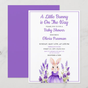 Invitación Watercolor Purple Bunny Chica Floral Baby Shower