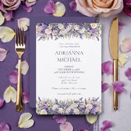 Invitación Watercolor Purple Cream Floral Wedding Invitation