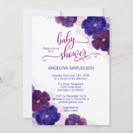 Invitación Watercolor Purple Plum Blue Floral BABY SHOWER