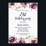 Invitación Watercolor Púrpura Floral Bloom 21ª Fiesta de cump<br><div class="desc">Más invitaciones de cumpleaños florales en la Pequeña Tienda Bayleigh!</div>
