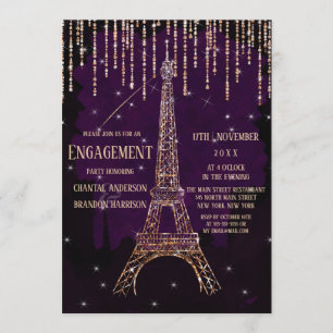 Invitación Watercolor Purpurina París Eiffel Tower Engagement
