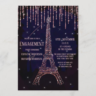 Invitación Watercolor Purpurina París Eiffel Tower Engagement