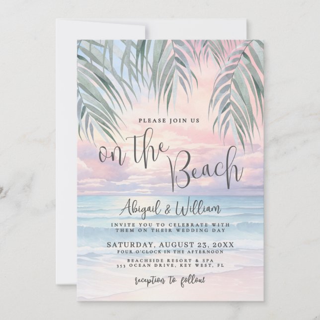 Invitación Watercolor QR Code On The Beach Wedding (Anverso)