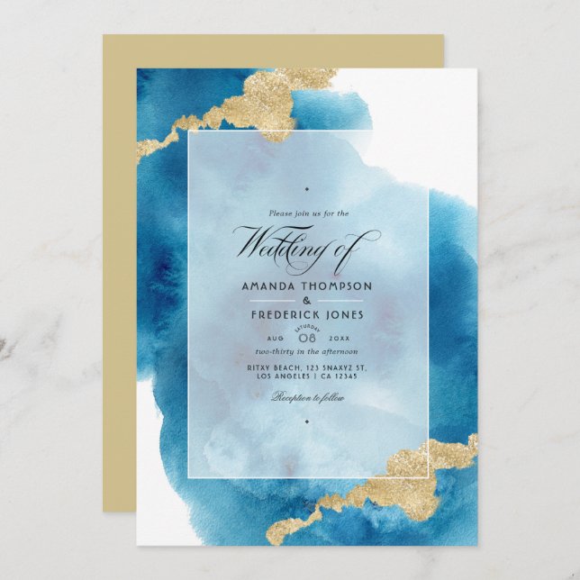 Invitación Watercolor QR Code RSVP Beach Wedding (Anverso / Reverso)
