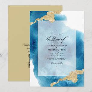 Invitación Watercolor QR Code RSVP Beach Wedding