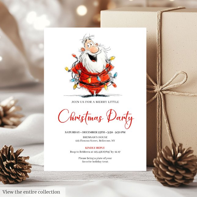 Invitación Watercolor Quirky Santa Festive Christmas Invite (Watercolor Quirky Santa Festive Christmas Invite)