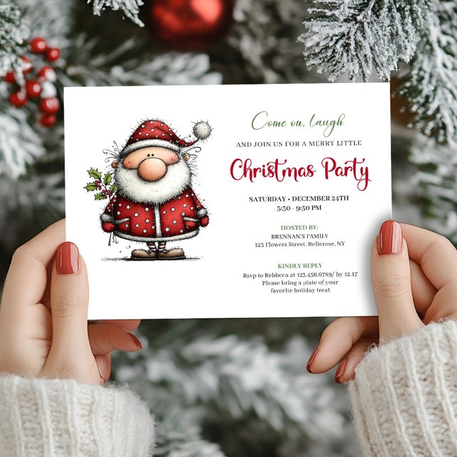 Invitación Watercolor quirky Santa holiday party invitation (Watercolor quirky Santa holiday party invite

)