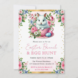 Invitación Watercolor Rabbit Spring Flowers Easter Brunch
