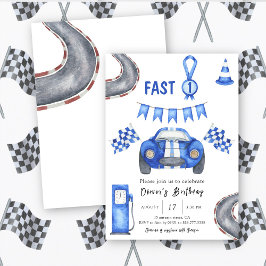 Invitación Watercolor Race Car First Birday Fast One
