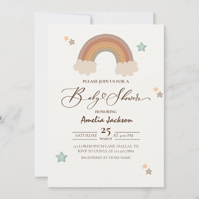 Invitación Watercolor Rainbow Boho Género Neutral Baby Shower (Anverso)