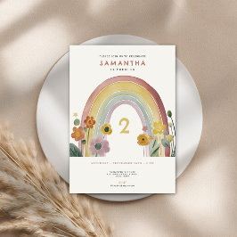 Invitación Watercolor Rainbow Flowers 2nd Birthday Party