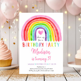 Invitación Watercolor Rainbow Heart Birthday