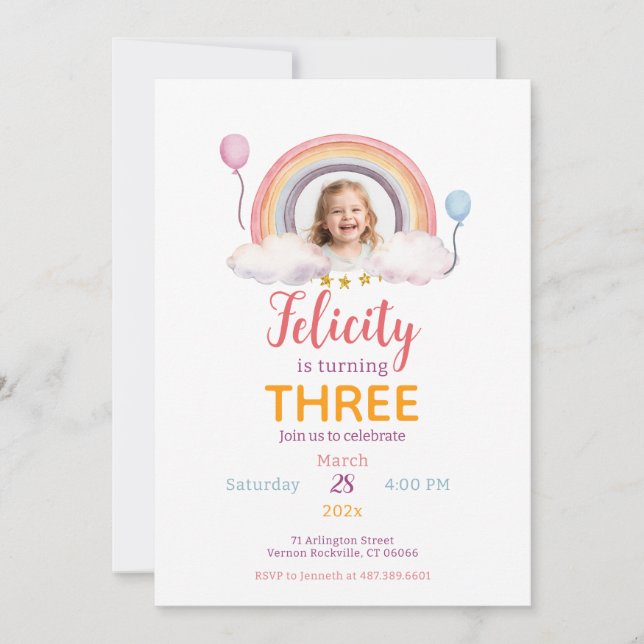 Invitación Watercolor Rainbow Party Photo (Anverso)
