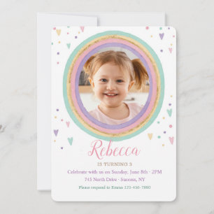 Invitación Watercolor Rainbow Photo Birday Party