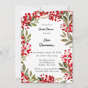 Invitación Watercolor Red Berry Wreath Brillante