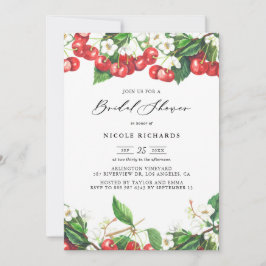 Invitación Watercolor Red Cherries Garland Brillante