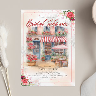 Invitación Watercolor Red Floral Cafe Bridal Shower