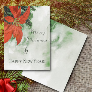 Invitación Watercolor Red Poinsettia Feliz Navidad