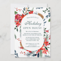Watercolor Red Poinsettia Holiday Open House