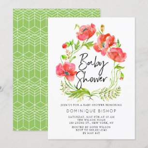 Invitación Watercolor Red Poppies Wreath Baby Shower