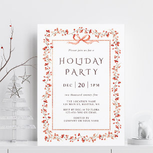 Invitación Watercolor Red Winterberry Frame Party