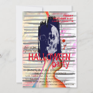 Invitación Watercolor Retro Skull Skeleton Halloween Art