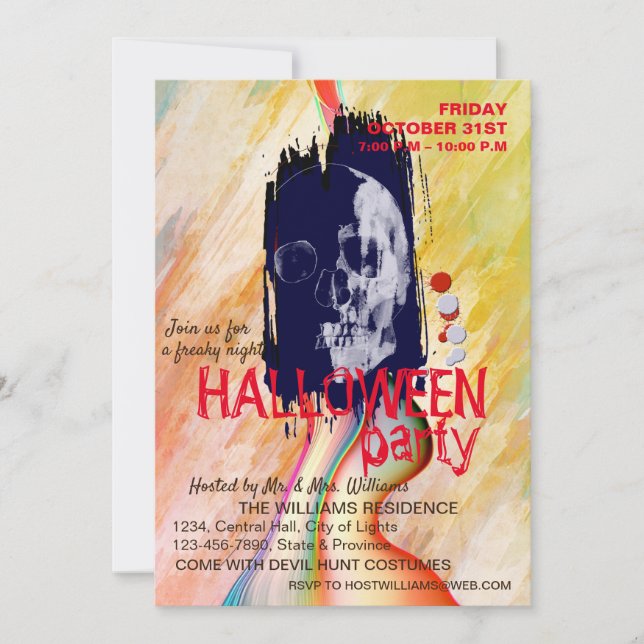 Invitación Watercolor Retro Skull Skeleton Halloween Art (Anverso)