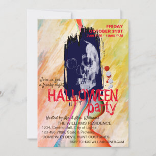 Invitación Watercolor Retro Skull Skeleton Halloween Art