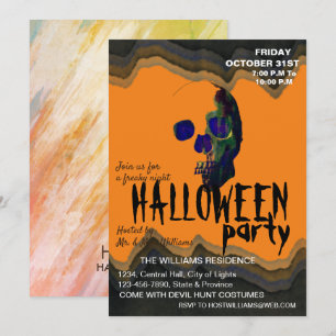 Invitación Watercolor Retro Skull Skeleton Halloween Art