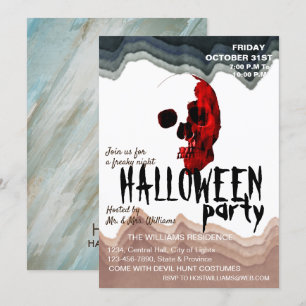 Invitación Watercolor Retro Skull Skeleton Halloween Art