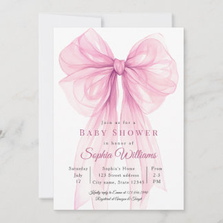 Invitación Watercolor Ribbon Girl Baby Shower Invite