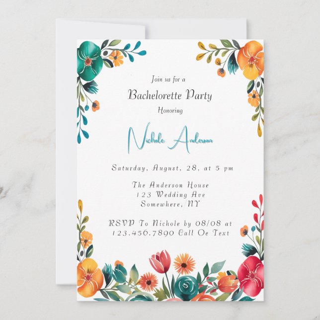 Invitación Watercolor Romance Bachelorette Party (Anverso)