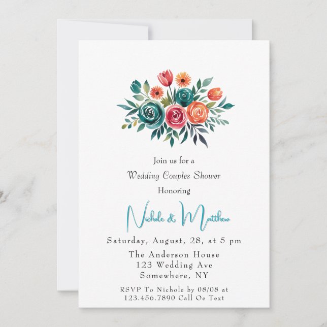 Invitación Watercolor Romance Boda Couples Shower (Anverso)