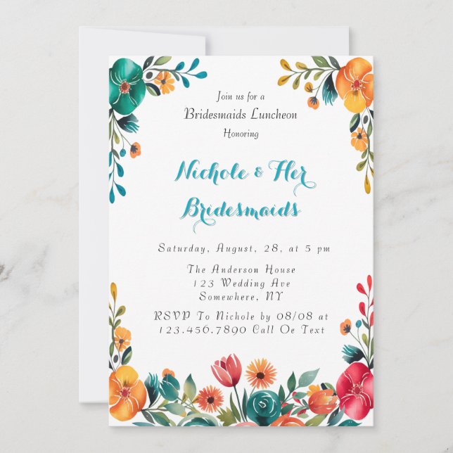 Invitación Watercolor Romance Bridesmaids Luncheon (Anverso)