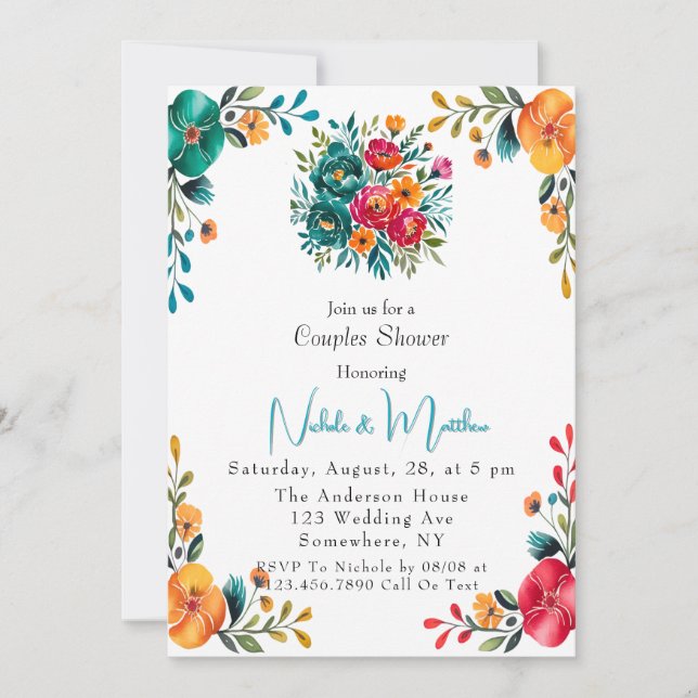 Invitación Watercolor Romance Parejas Ducha (Anverso)