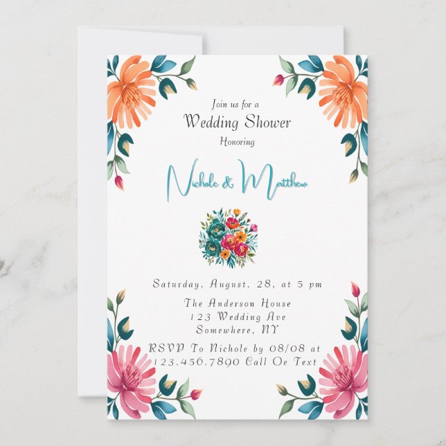 Invitación Watercolor Romance Wedding Shower (Anverso)