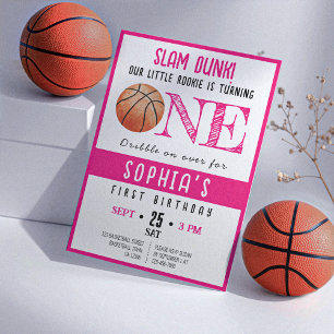 Invitación Watercolor Rookie Chica de Baloncesto Primer Cumpl