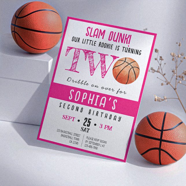 Invitación Watercolor Rookie Chica de Baloncesto Segundo cump (Subido por el creador)