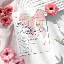 Invitación Watercolor Rosa Bow Pastel Floral Baby Shower