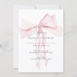 Invitación Watercolor Rosa Dainty Bow Ribbon Ducha De Novias