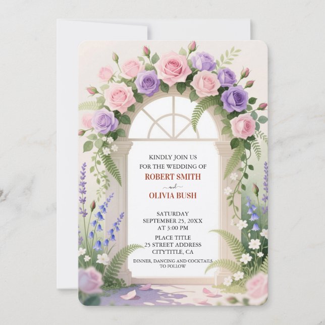 Invitación Watercolor Rose Arch Fairytale Wedding Invitation (Anverso)