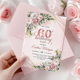 Invitación Watercolor Rose Gold Eucalyptus 60th Birthday 