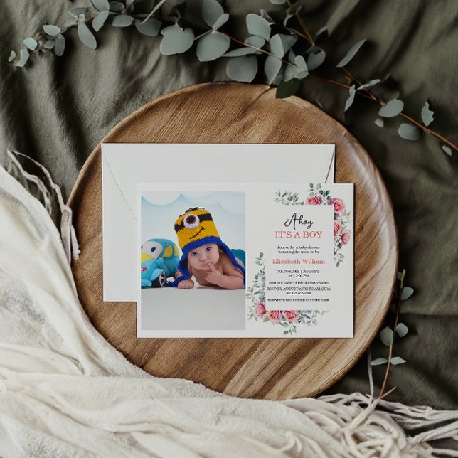 Invitación Watercolor Roses & Eucalyptus Baby Shower (Subido por el creador)