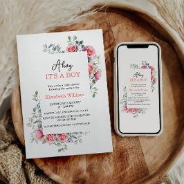 Invitación Watercolor Roses & Eucalyptus Baby Shower