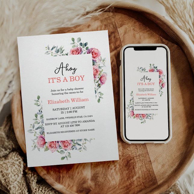 Invitación Watercolor Roses & Eucalyptus Baby Shower (Subido por el creador)